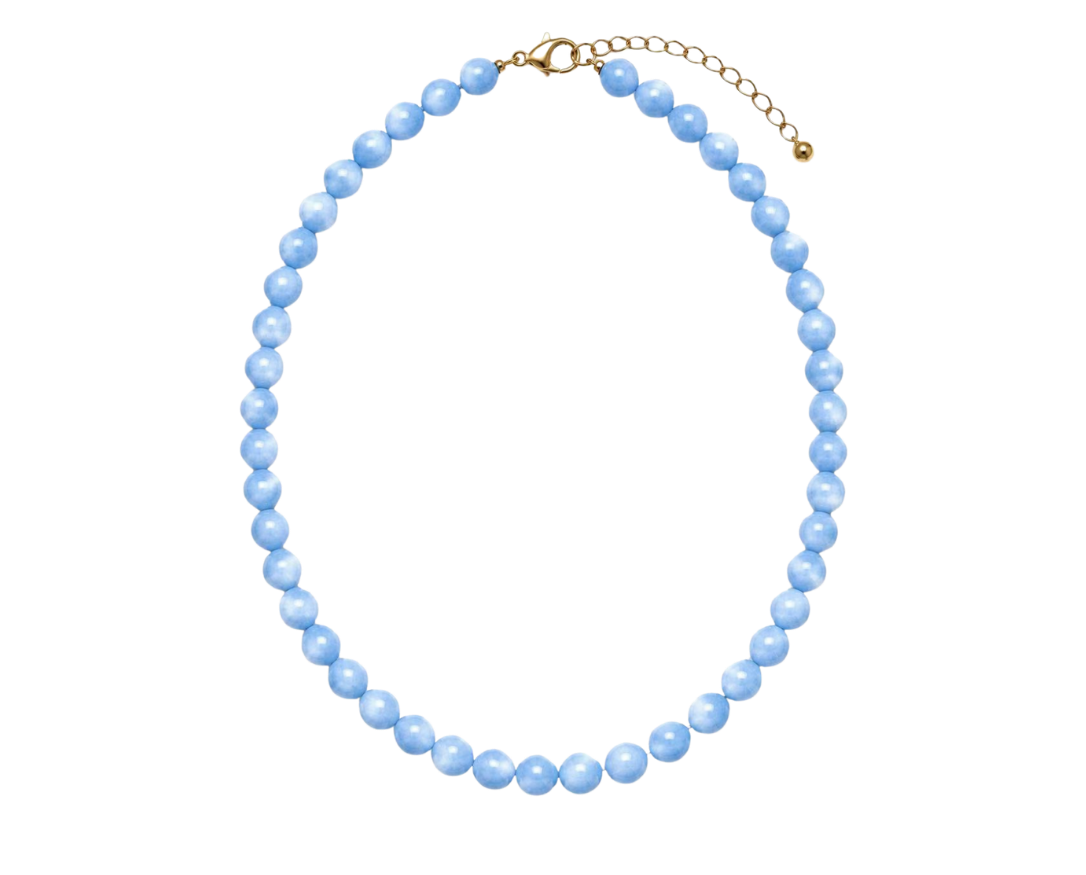 Powder Sky blue natural stone bead necklace on gold-finished chain - Her Little Charms base necklace