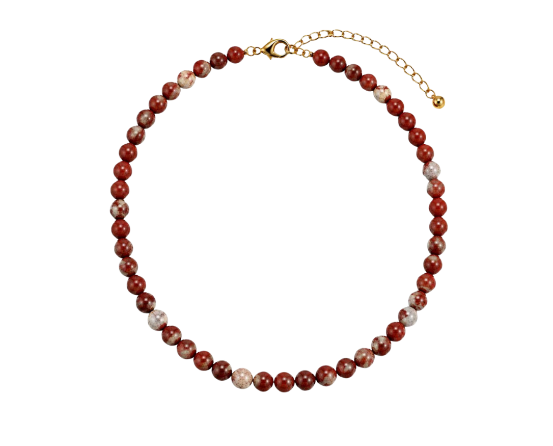 Terracotta rust natural stone bead necklace on gold-finished chain - Her Little Charms base necklace
