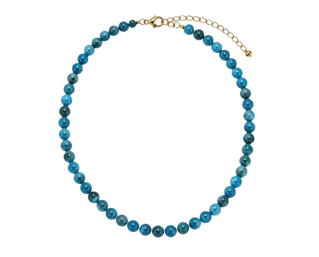 Deep Teal blue natural stone bead necklace on gold-finished chain - Her Little Charms base necklace