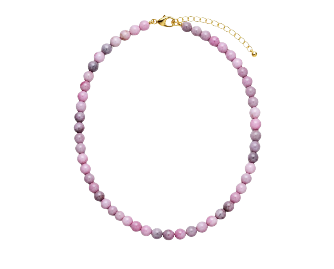 Orchid pink natural stone bead necklace on gold-finished chain - Her Little Charms base necklace