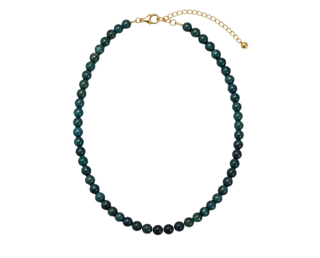 Moss green natural stone bead necklace on gold-finished chain - Her Little Charms base necklace
