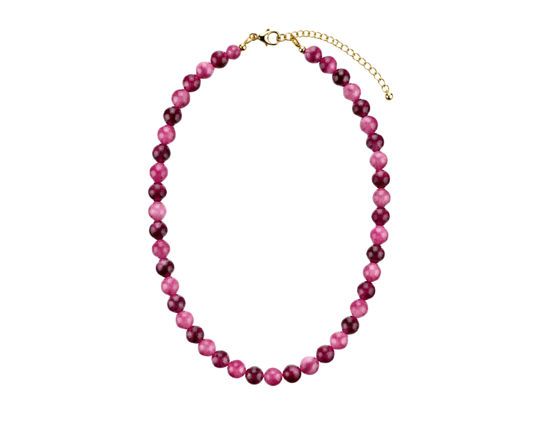 Fuchsia magenta natural stone bead necklace on gold-finished chain - Her Little Charms base necklace